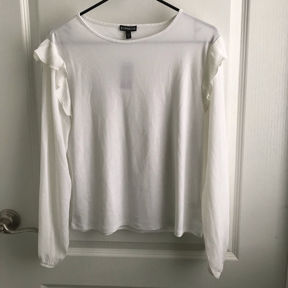White ruffle shoulder top